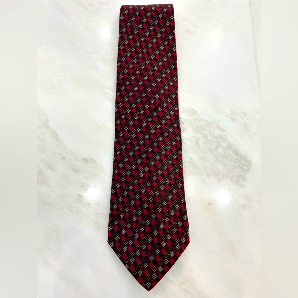 Ermenegildo Zegna tie. Red with black/white/yellow pattern. Gorgeous!